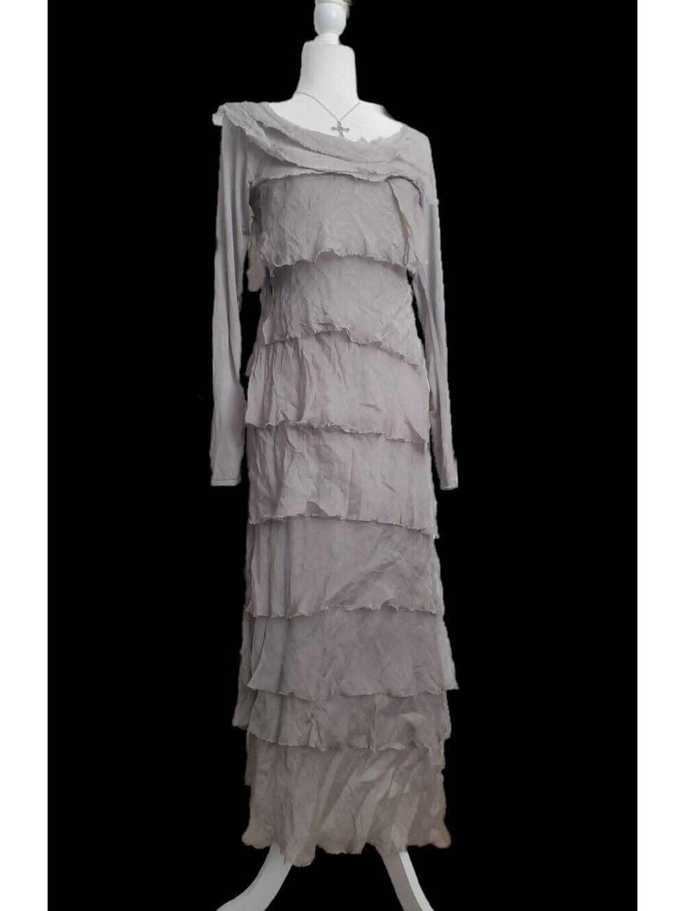 Lagenlook Maxi Dress Frayed Layered Silk Made in Italy Dark Fairy Avant Garde Sm